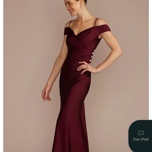 Oleg Cassini Wine Off-Shoulder Maxi Dress